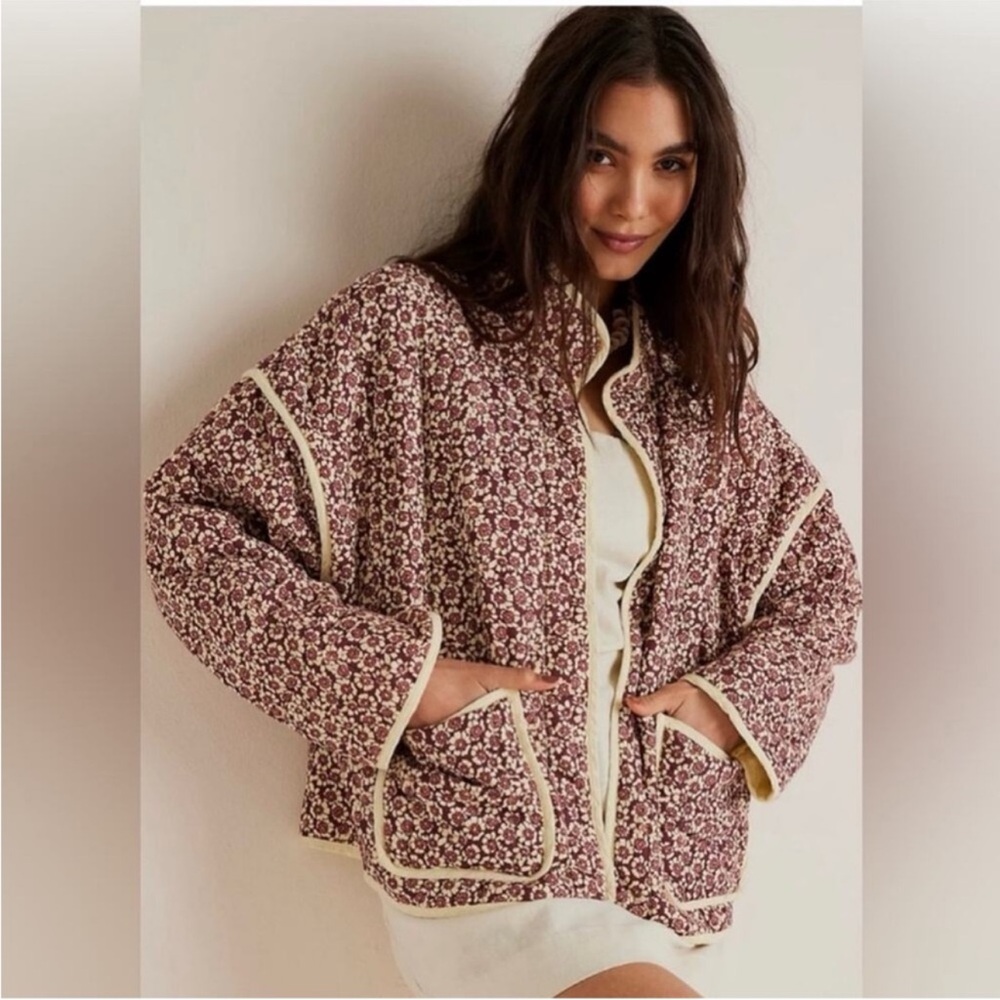 free people maroon floral quilt chloe jacket - Picture 5 of 9